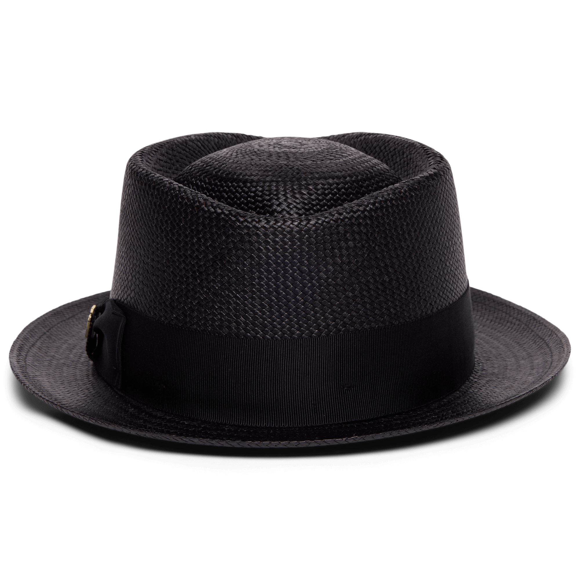 The That's All Folks by Goorin Bros. is a black handwoven Ecuador Panama hat, crafted from genuine straw with a wide black ribbon band and shown on a plain white background.