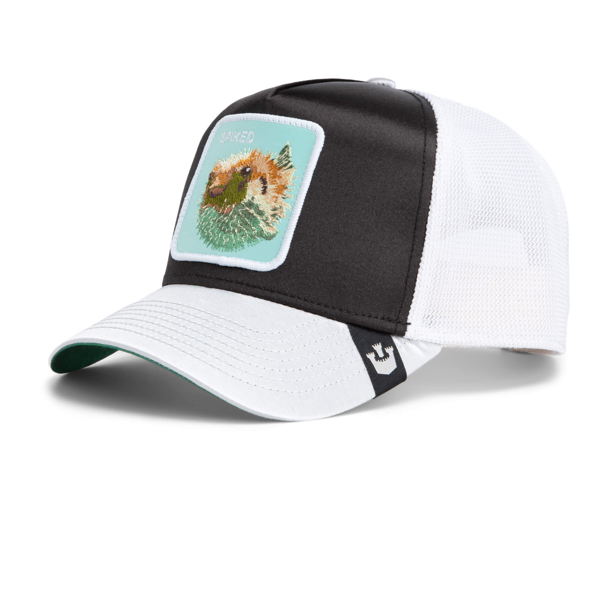 The Get Blown hat by Goorin Bros. is a white mesh trucker cap with a front patch displaying a vibrant fox illustration, combining classic style with playful charm.