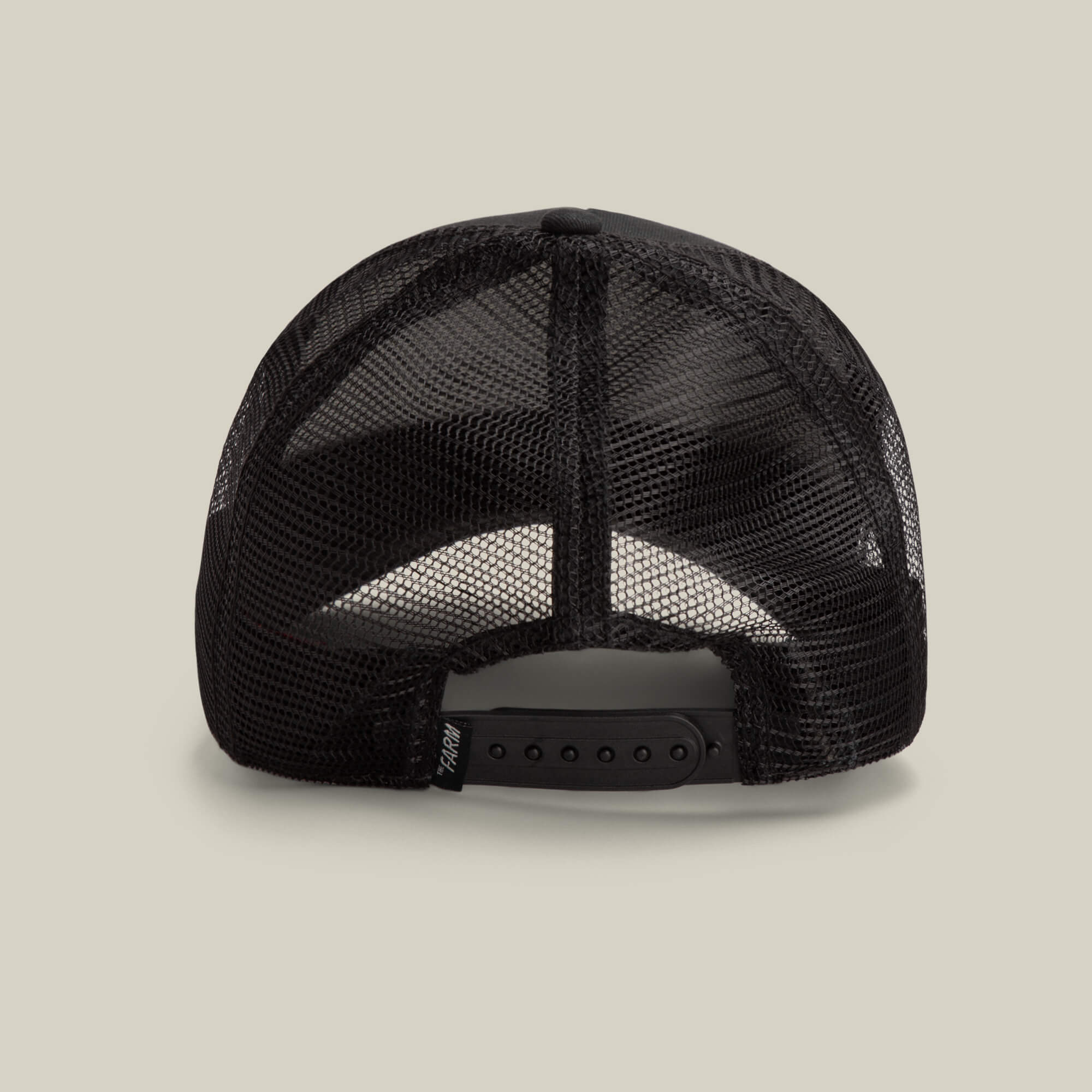 The Daddy Panther by Goorin Bros. is a black mesh trucker hat, shown from the back with an adjustable snapback closure and a small fabric tag—an essential accessory for any collection.