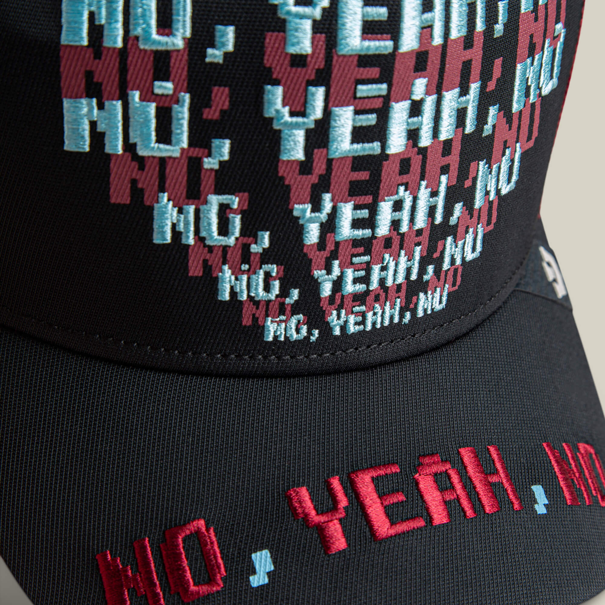 The Means No hat by Goorin Bros. is a black conversation starter featuring bold red and blue text—designed to spark interest and turn heads.