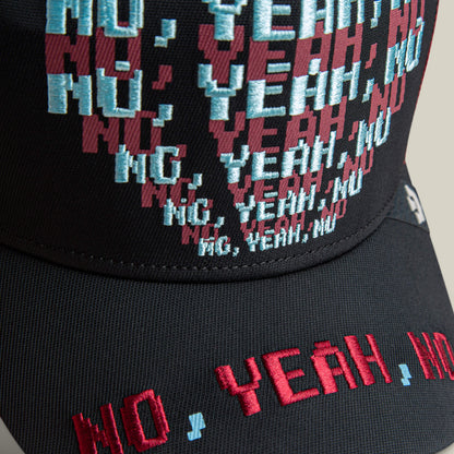 The Means No hat by Goorin Bros. is a black conversation starter featuring bold red and blue text—designed to spark interest and turn heads.