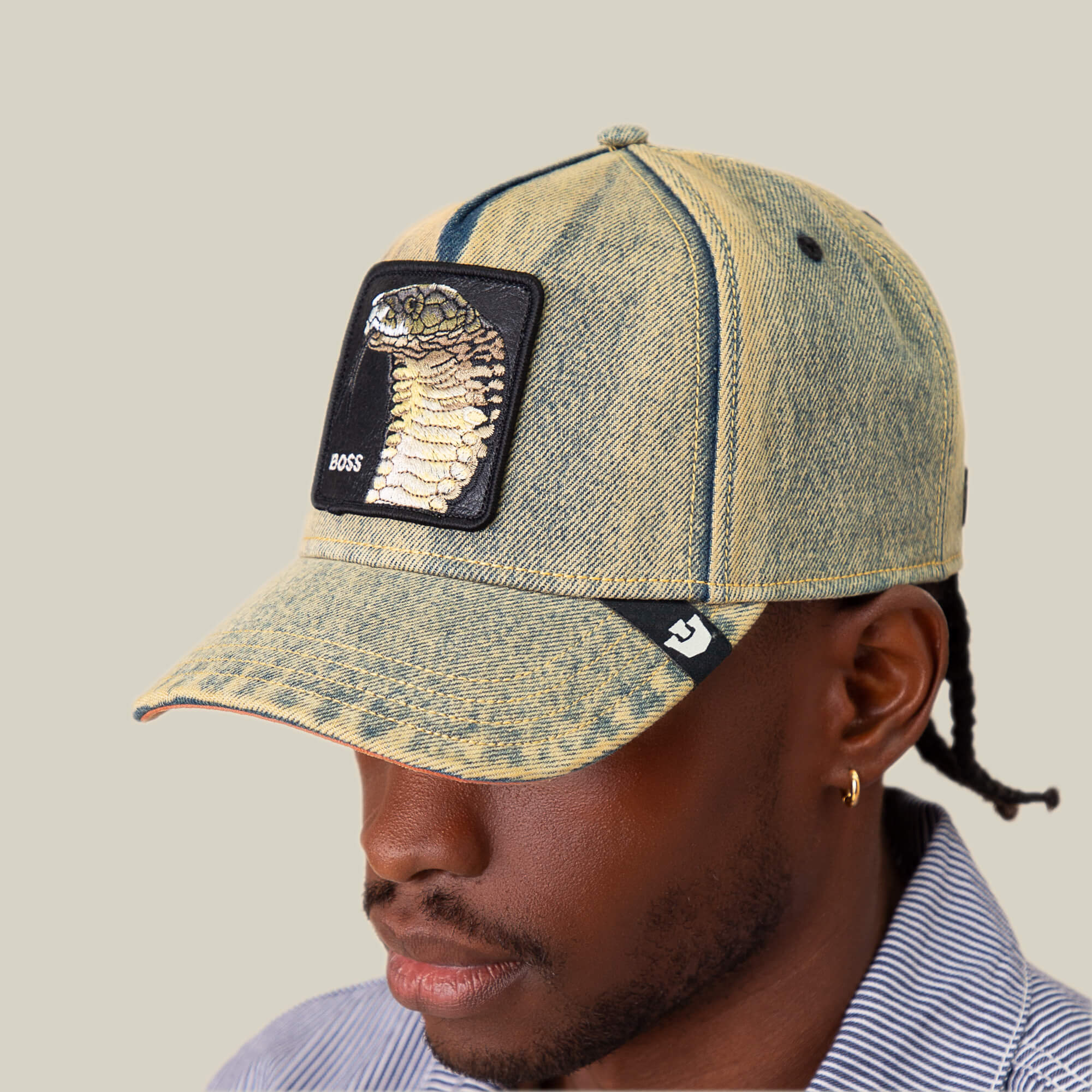 GOORIN BROS. // ltd ed legendary tough boss bulldog faux leather chain metal hat Goorin Bros The Farm Dragon Boss Hat New Purple Black Yellow  main image 2