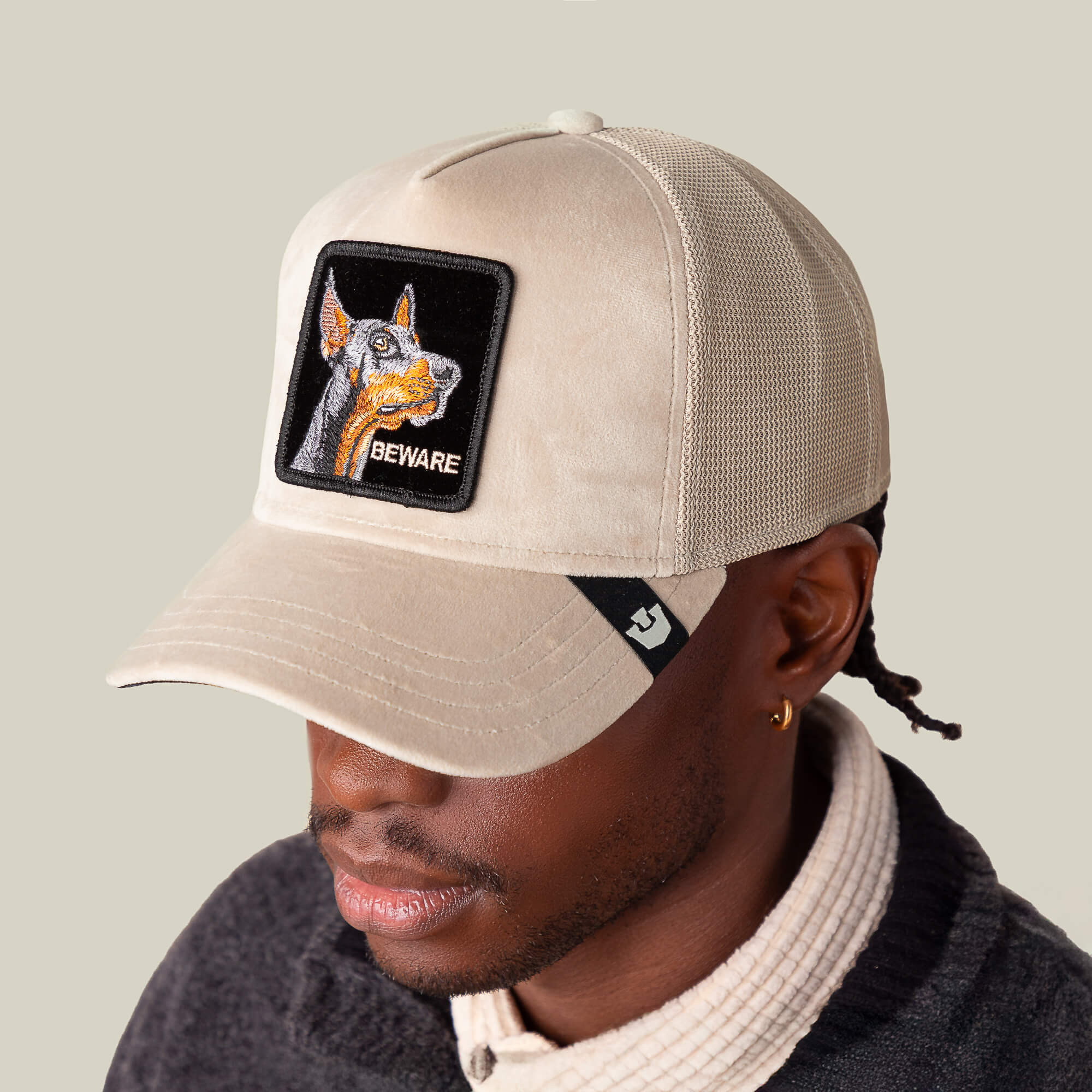 帽子 GENZERO Durbin wash cowboy dogear cap Goorin Velour Doberman Trucker Hat, Biscuit, 100% Polyester, One