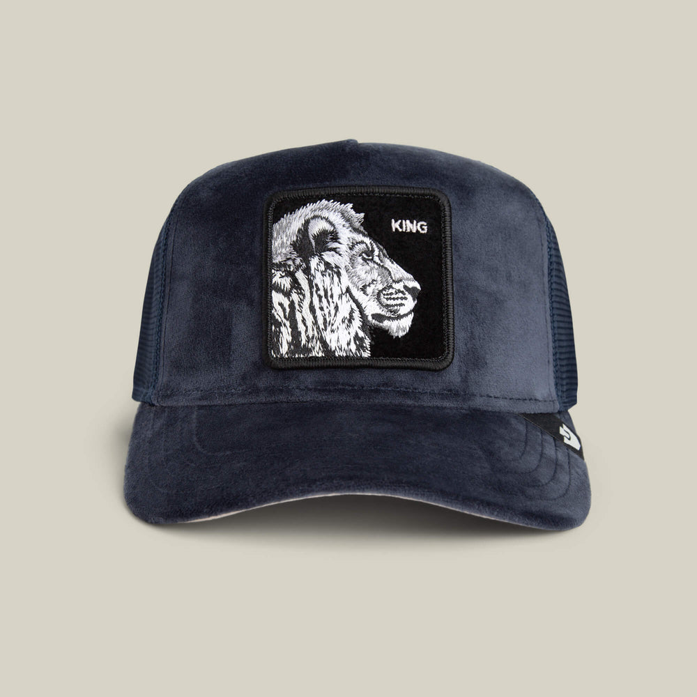 Velvet Y2K Short Bill Cap Goorin Bros. Small Navy Goorin Velour Lion Trucker Hat, Edge, 100% Polyester, One  main image 3