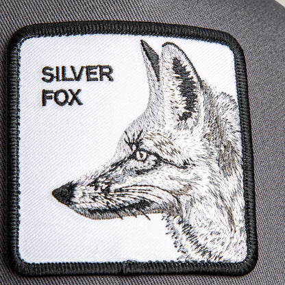 A rectangular patch by Goorin Bros. features an embroidered fox head in profile and the text "Silver Foxxx" in black on white—perfect for adding flair to hats or caps.