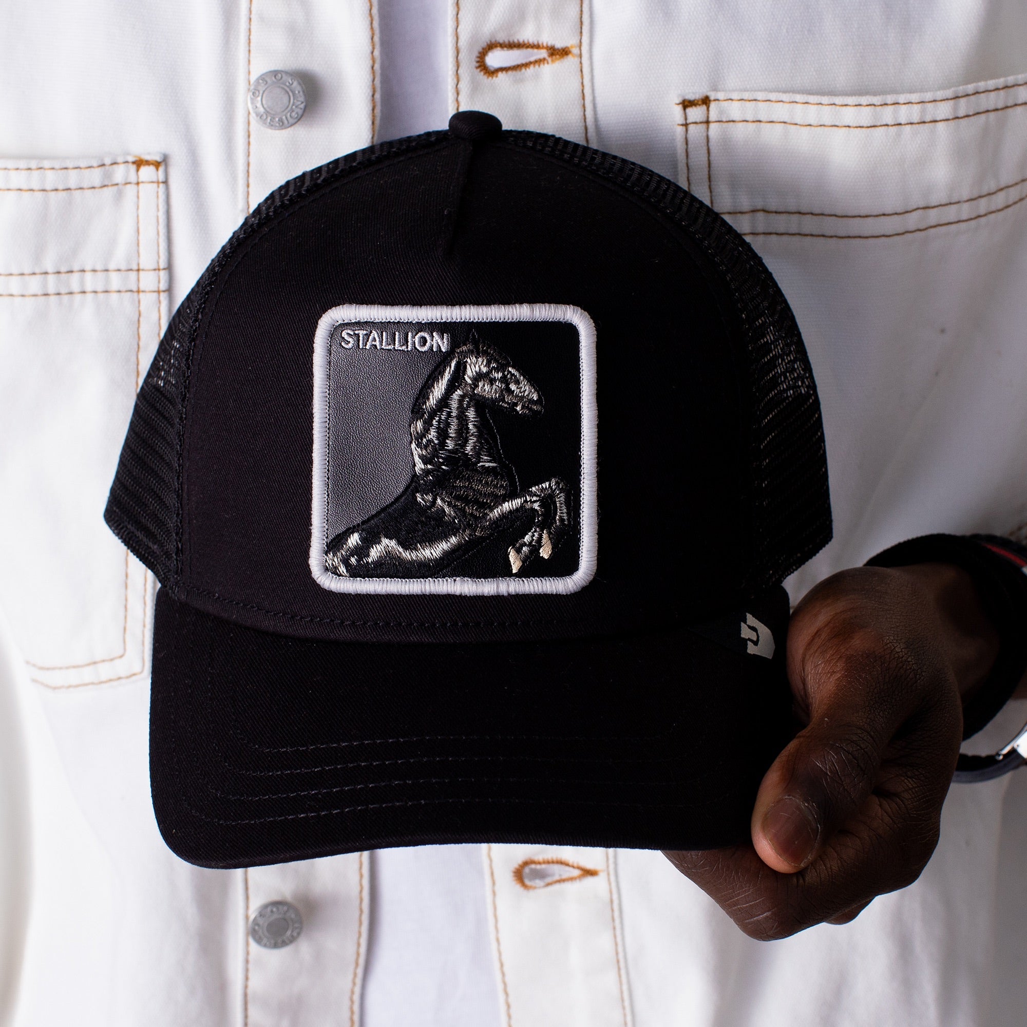 NWT OTTO Black Snapback Trucker Hat with Horse And Yee Haw, Embroidered Patches Buckskin Completed Printed Mesh Back Cap main image 3