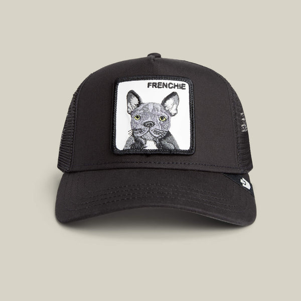 New Custom Designed Black Distressed Baseball Cap with Winking French Bulldog. Black French Bulldog Hat, Embroidered Unisex Baseball Hat  main image 2