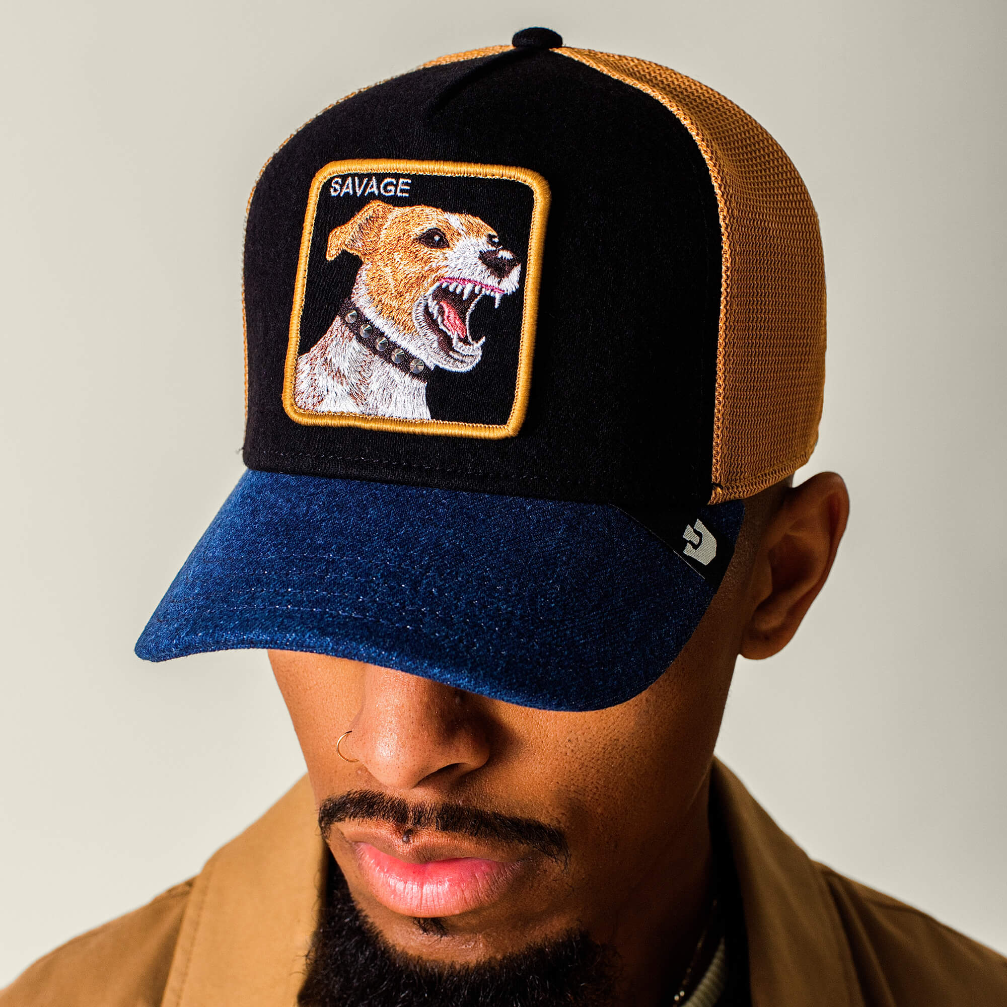 Goorin Savage Dawg Trucker Hat, Black Denim, 57/43 Polyester