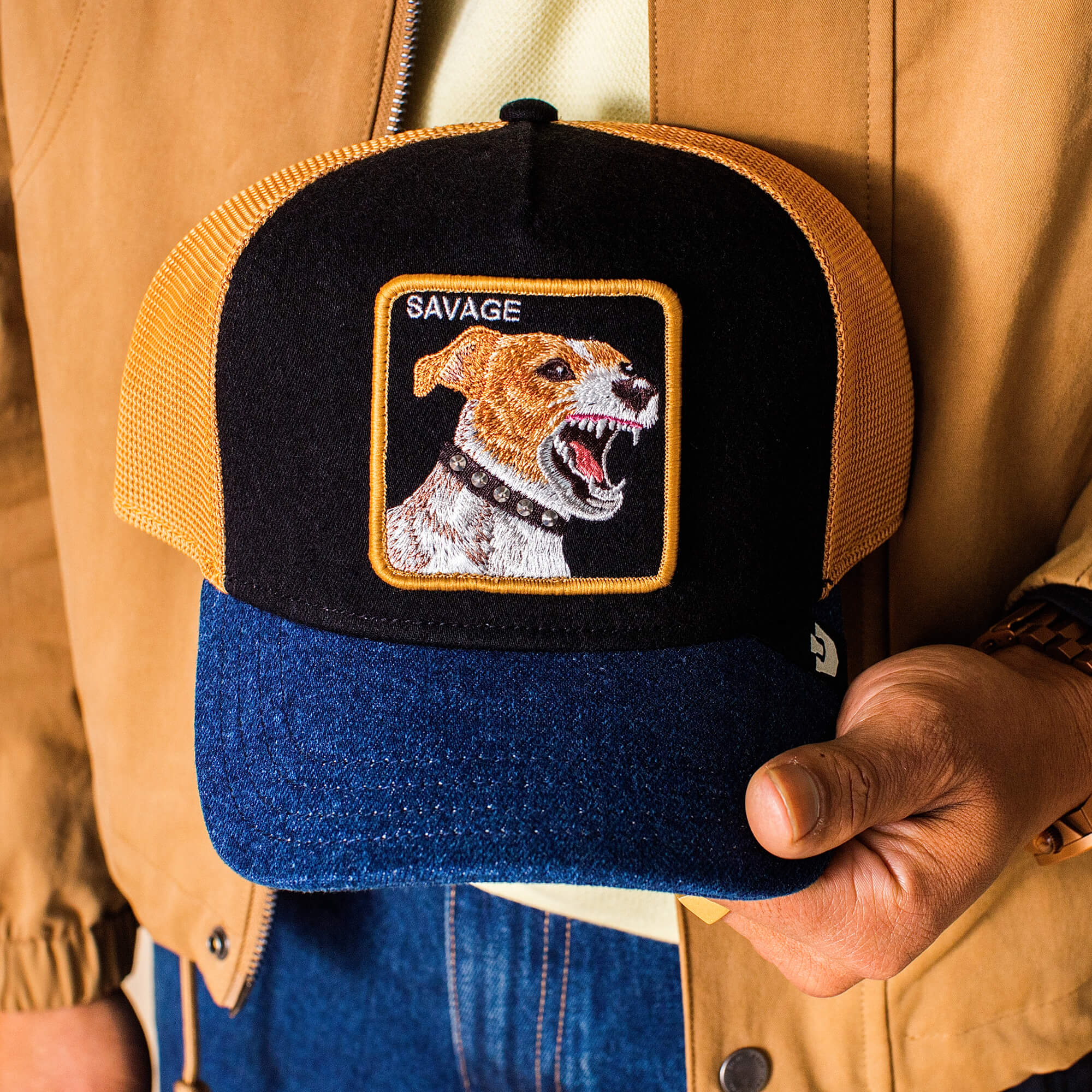 Goorin Savage Dawg Trucker Hat, Black Denim, 57/43 Polyester