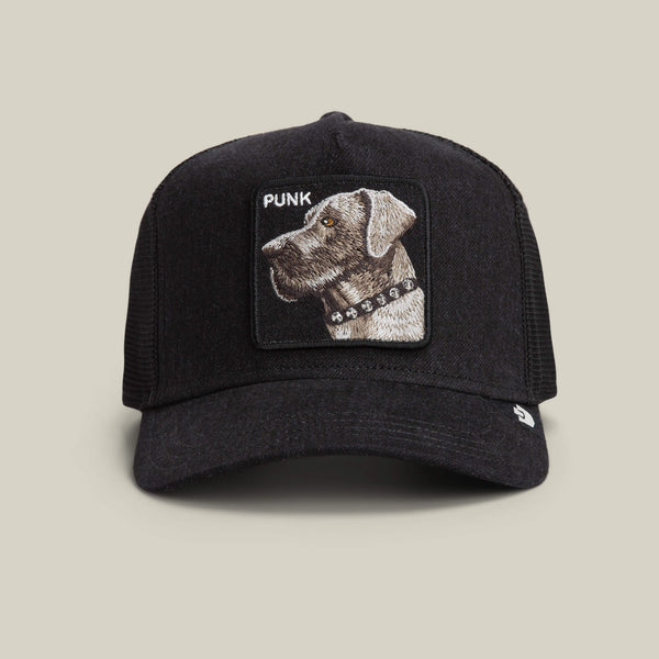 Goorin Punk Dawg Trucker Hat, Black Denim, 57/43 Polyester Cotton