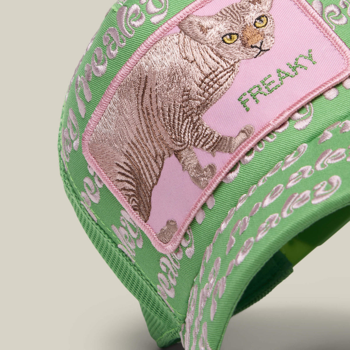 Goorin Bros. Freaky Friday cap with white embroidery and a pink cat patch reading "FREAKY"—perfect for bold weirdos who love to stand out.