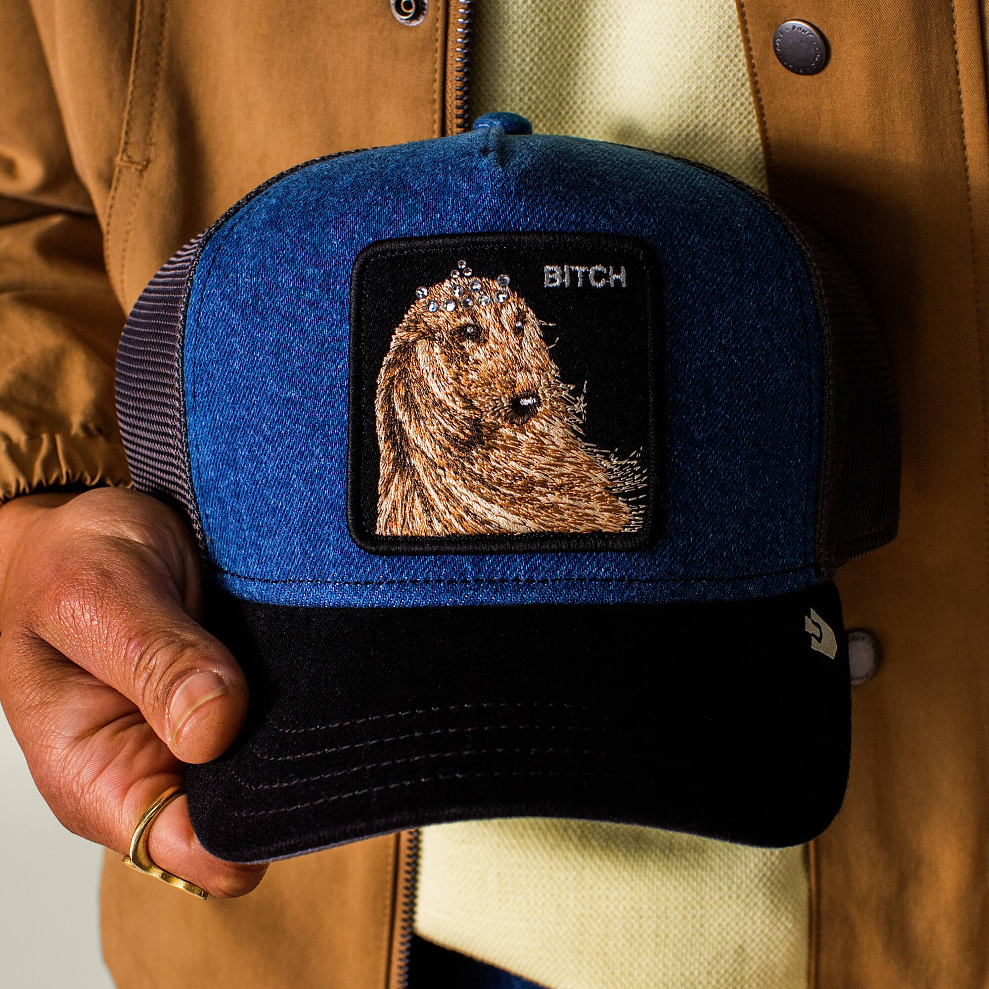 Goorin Hound Dawg Trucker Hat, Blue Denim, 57/43 Polyester 