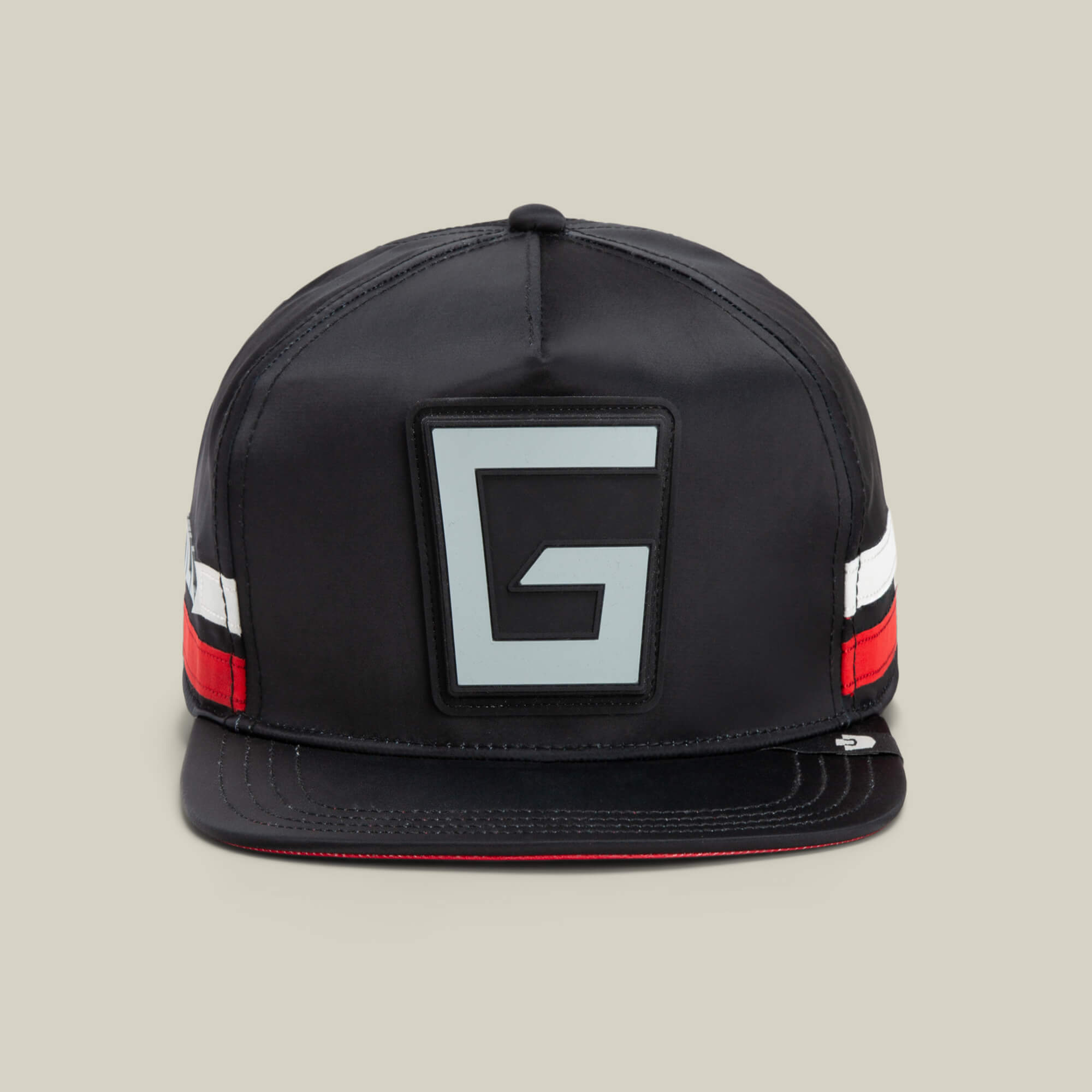 The Pole Position - Road Kill by Goorin Bros. is a VOID snapback racing cap with a large gray G logo and red, white, and gray stripes—perfect for motorsport fans.