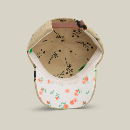 The Vol. 1 - Quiltbag: G Papa cap by Goorin Bros. features a beige floral design, a quilted floral-pattern brim, and a branch-printed inner lining—offering stylish details in this unique papa cap.