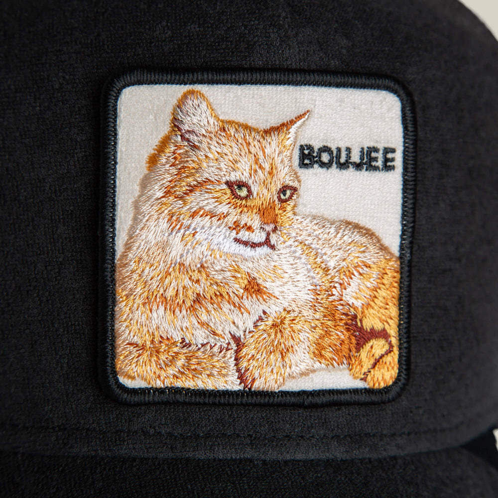 Black terry cloth Trucker Hat with Embroidered cat \'BOUJEE\' Patch Terry Cloth Cat – Goorin Bros main image 3