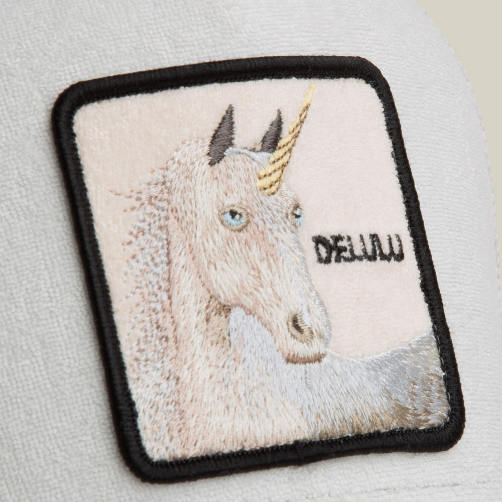 Delulu  Light Gray Unicorn terry cloth Patch Trucker Hat Terry Cloth Unicorn – Goorin Bros main image 3