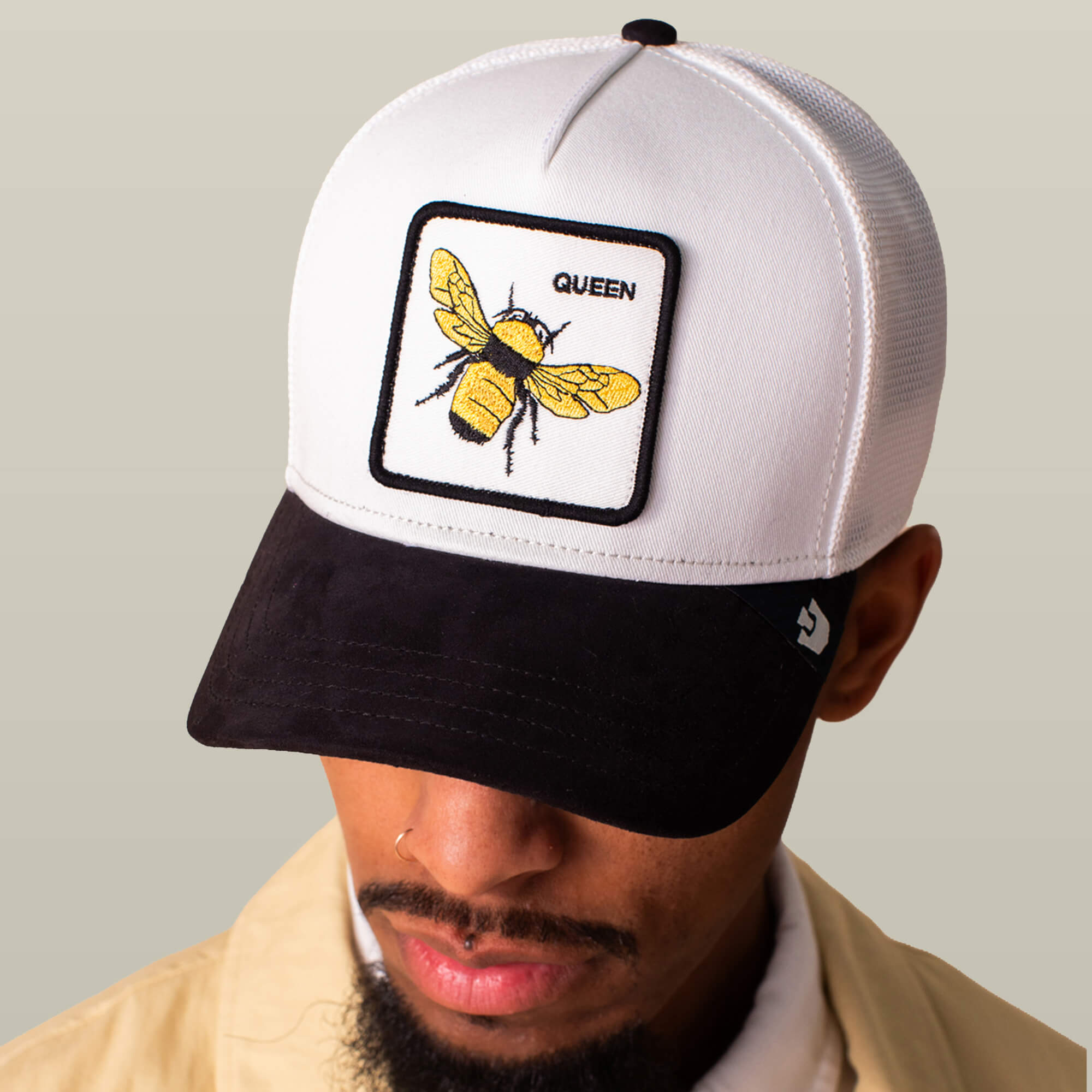 Goorin Suede Bee Trucker Hat, Dust/Void, 78/22 Polyester Cotton