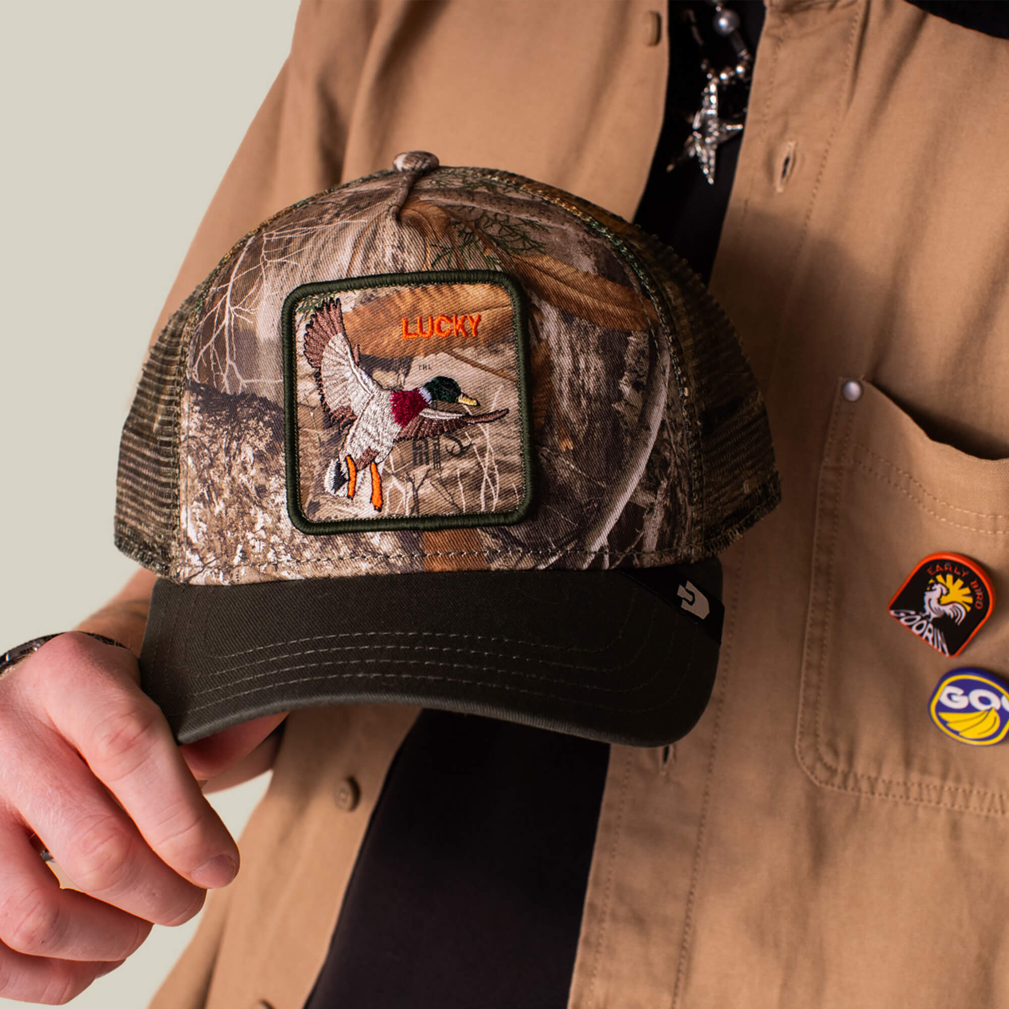 Goorin Realtree Edge Lucky Duck Trucker Hat, Camo, 57/43 Polyester 