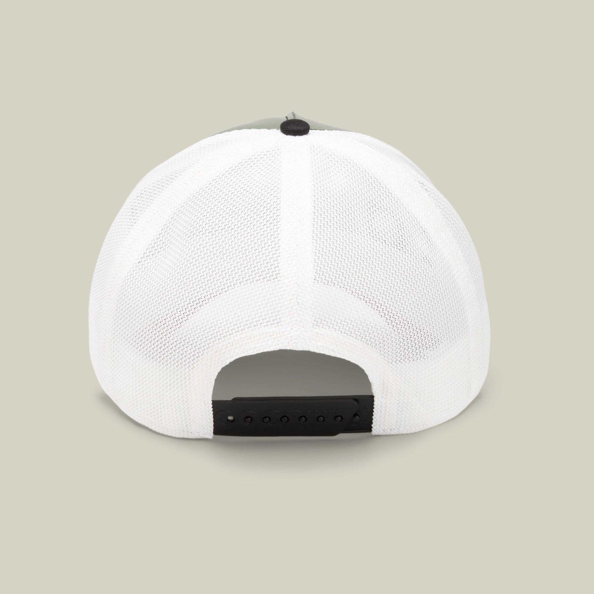 Back view of the white mesh Amor snapback hat by Goorin Bros., featuring an adjustable black strap—ideal for pairing with your favorite jewelry or love necklace from the latest Friday drop.