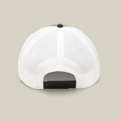 Back view of the white mesh Amor snapback hat by Goorin Bros., featuring an adjustable black strap—ideal for pairing with your favorite jewelry or love necklace from the latest Friday drop.