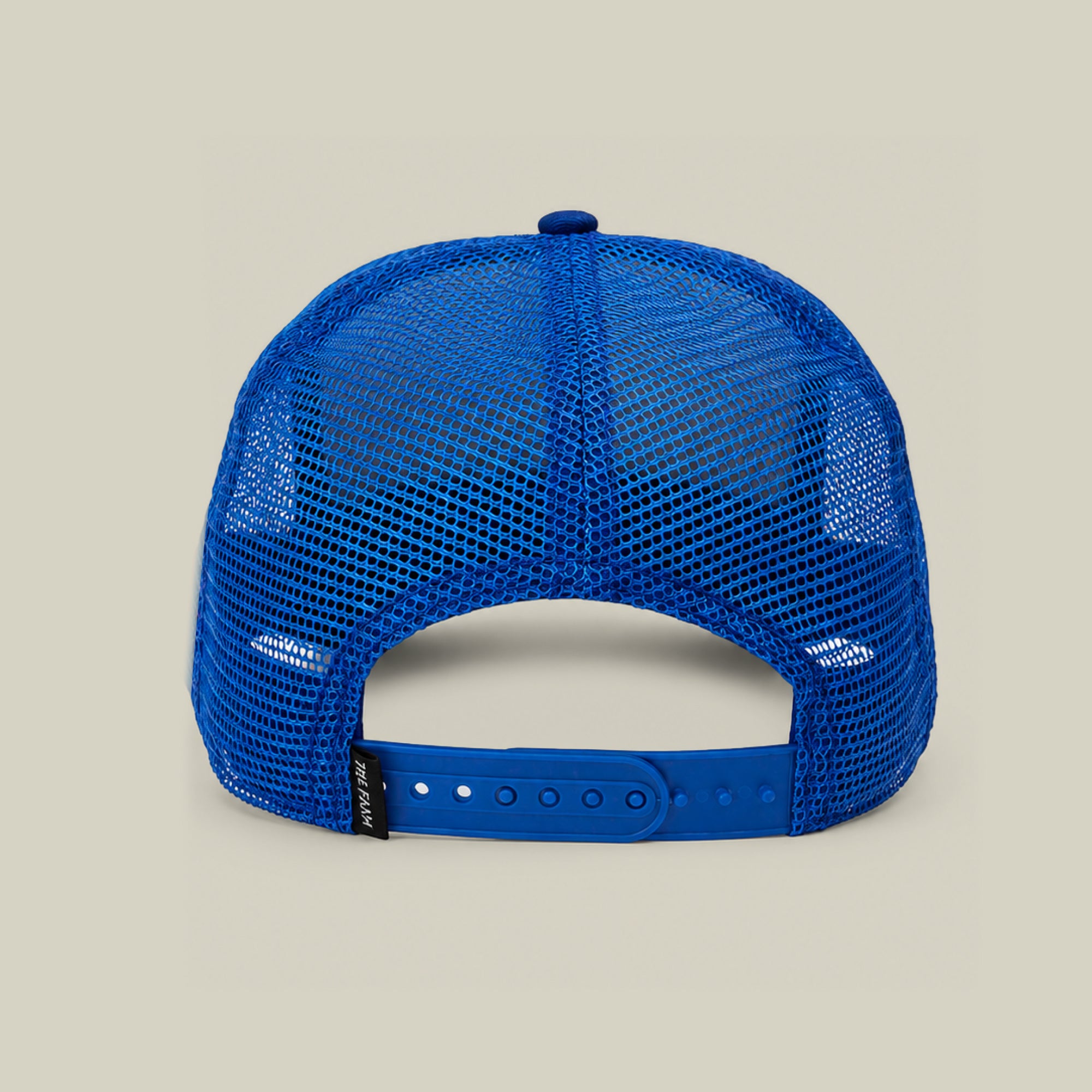 The Empire State of Mind blue mesh trucker hat by Goorin Bros. is shown from the back with an adjustable snapback and black tag—ideal for New York basketball fans. Pre-order now!.