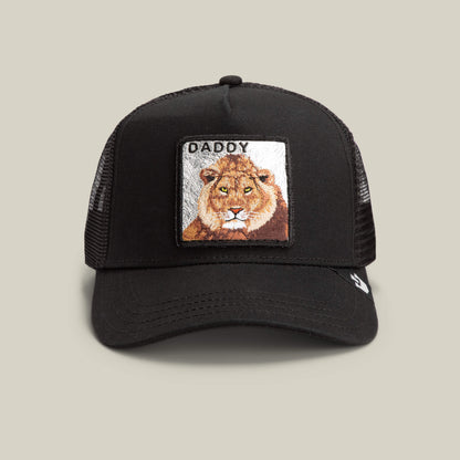 Goorin Bros. Daddy King Limited Edition black mesh baseball cap features a lion patch with "King Daddy" above it on the front.