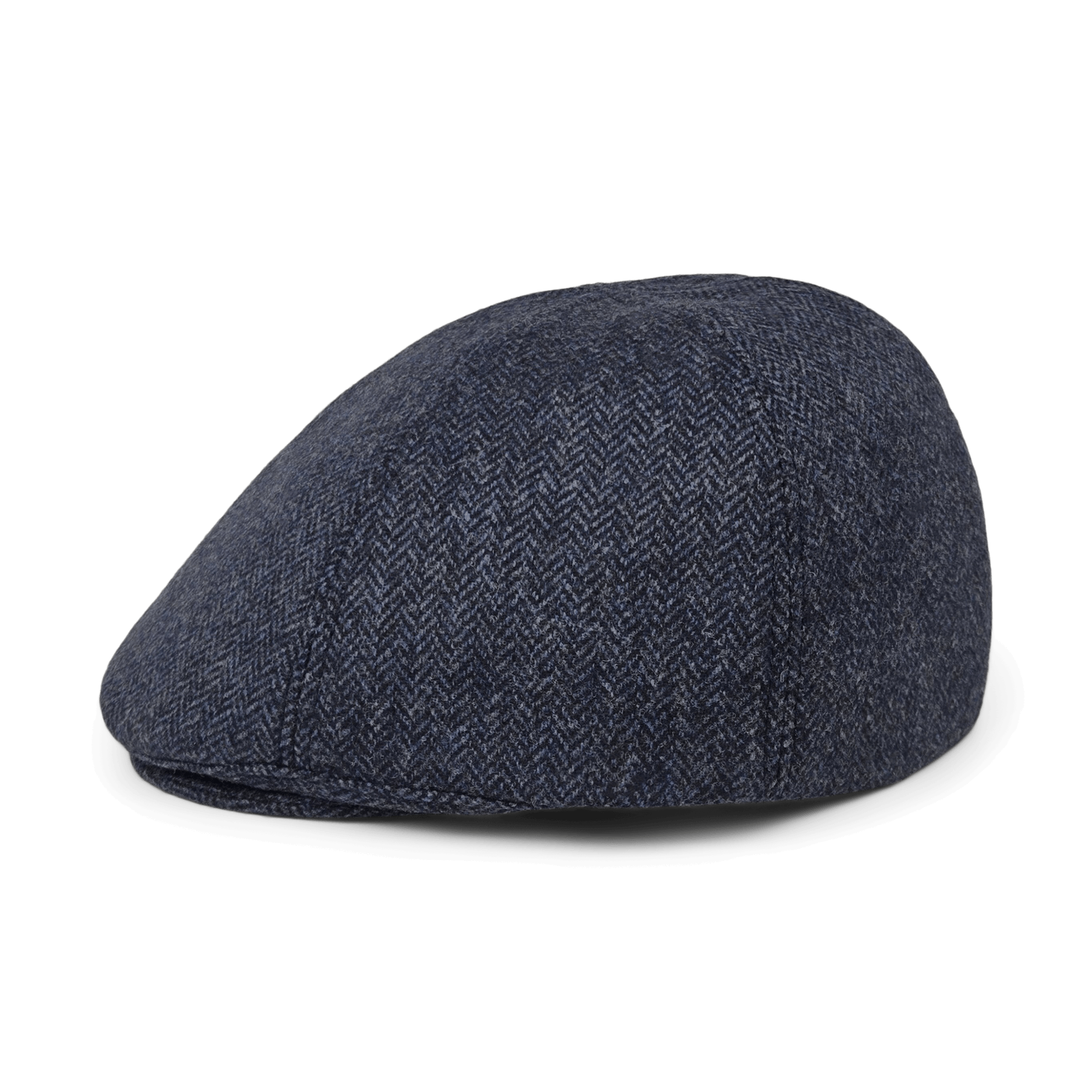 The Goorin Bros. Harry Bones flatcap, featuring a classic dark blue herringbone wool design, is displayed against a plain white background.