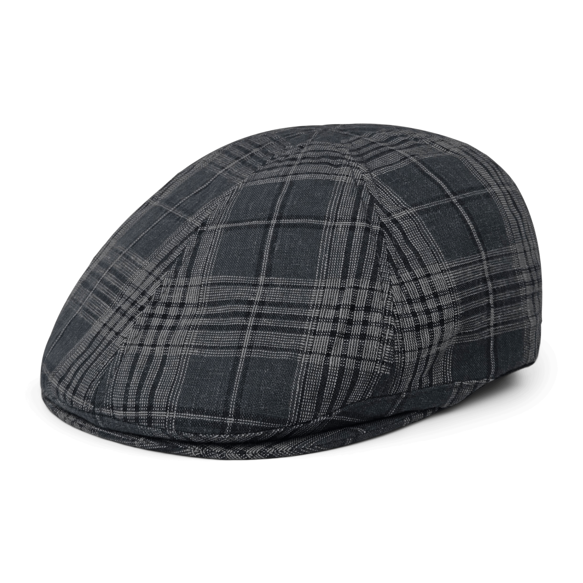 The Glenwood Grove by Goorin Bros. is a dark green plaid flatcap with a curved crown and short, stiff brim, made from 100% cotton and shown on a white background.
