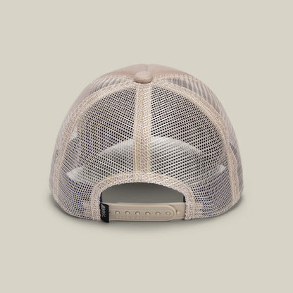 The Goorin Bros. OK Zoomer is a beige mesh hat for kids, shown from the rear with an adjustable snap closure.