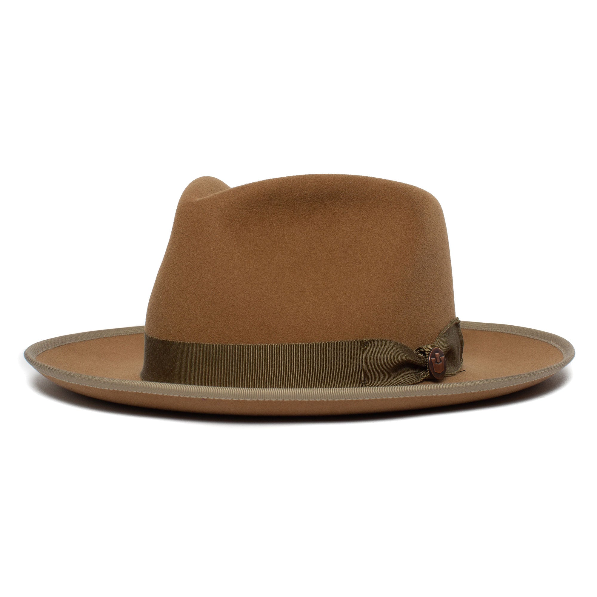 Goorin Bros. river gray teardrop wide brim felt fedora hat Camel left side view