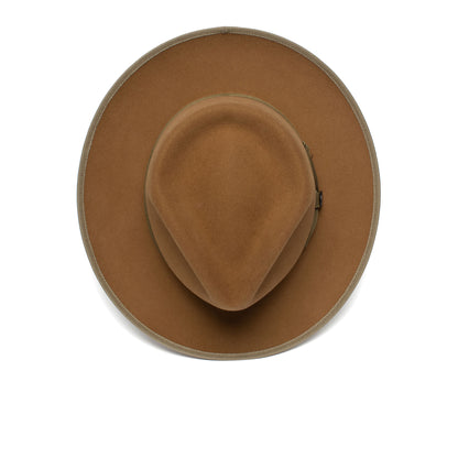 Goorin Bros. river gray teardrop wide brim felt fedora hat Camel top view