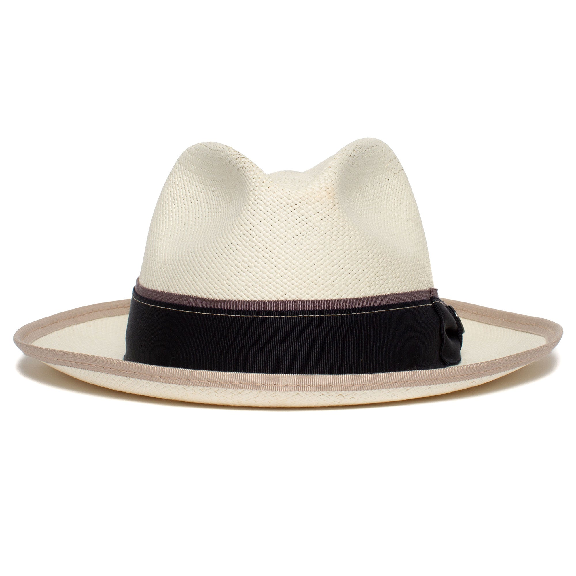 The Goorin Bros. Hartman is a cream fedora featuring a wide brim, tan contrast edge binding, and a black grosgrain hat band around the crown.